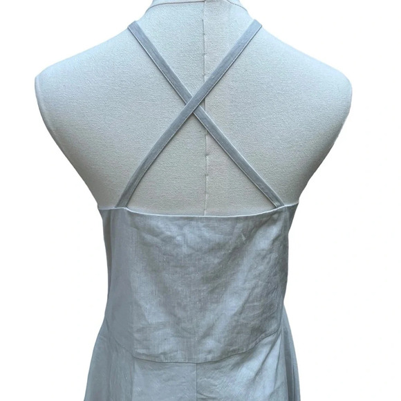 Theory NWT Haranna Cross-Back Dress in Linen Blend Mélange Light Grey Size 10 - Picture 12 of 16
